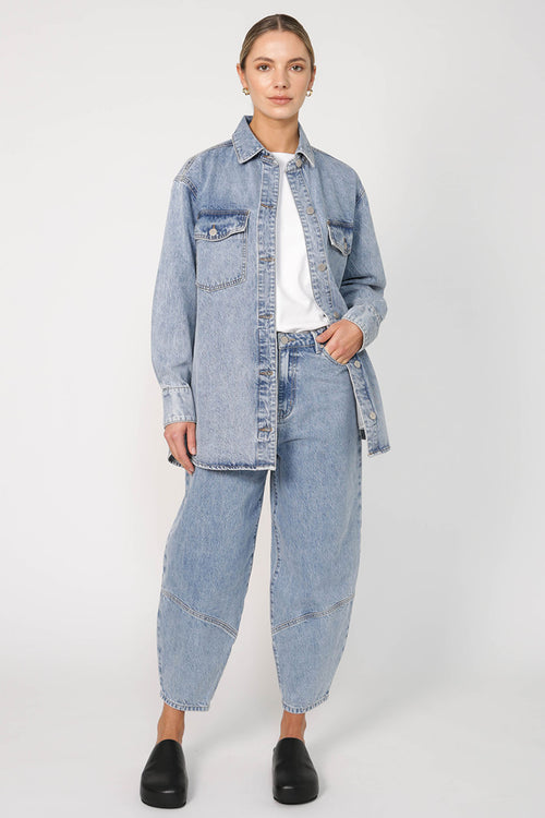 denim shacket / washed indigo blue