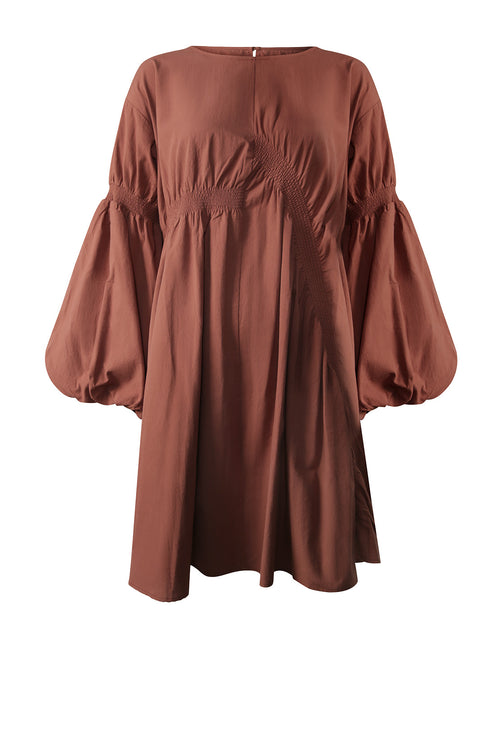 striate dress / chestnut brown