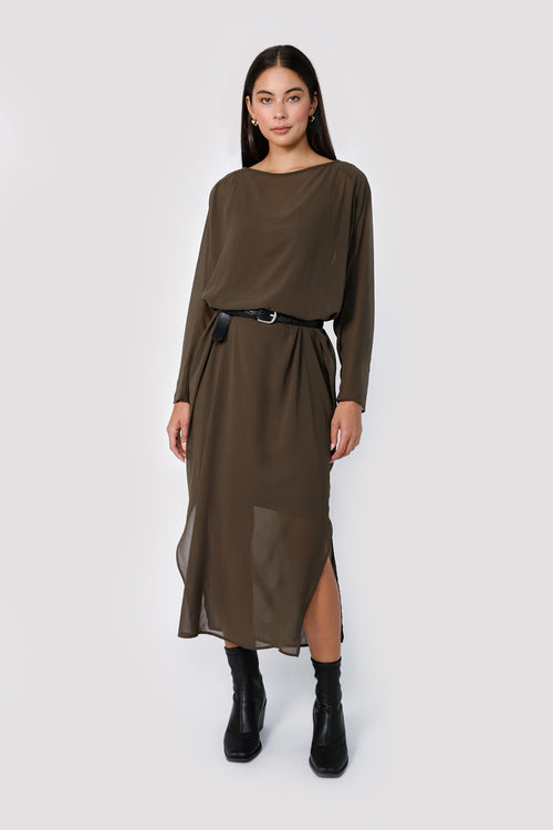 traverse dress / bark olive