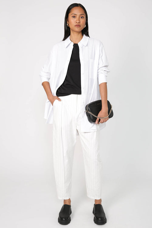 barrel full length pant / ivory|black pinstripe
