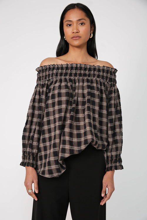 interpret top / black|brown check
