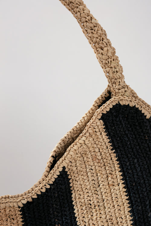 sway straw bag / black|natural stripe