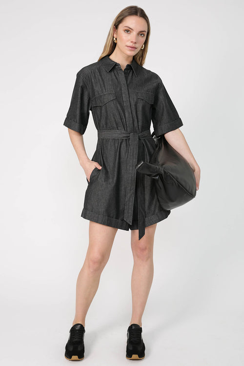 salute playsuit / black chambray