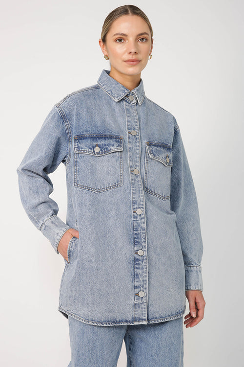 denim shacket / washed indigo blue