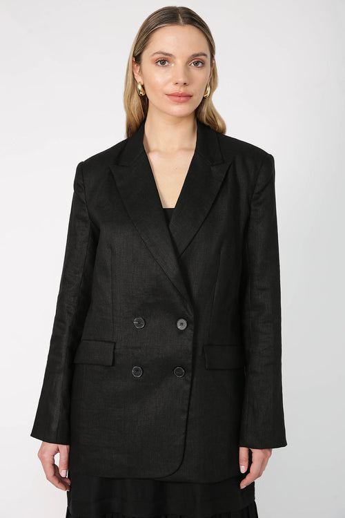 bypass blazer / black linen