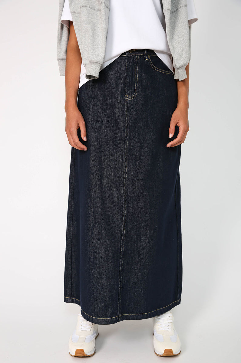 line denim skirt indigo blue denim m o o c h i