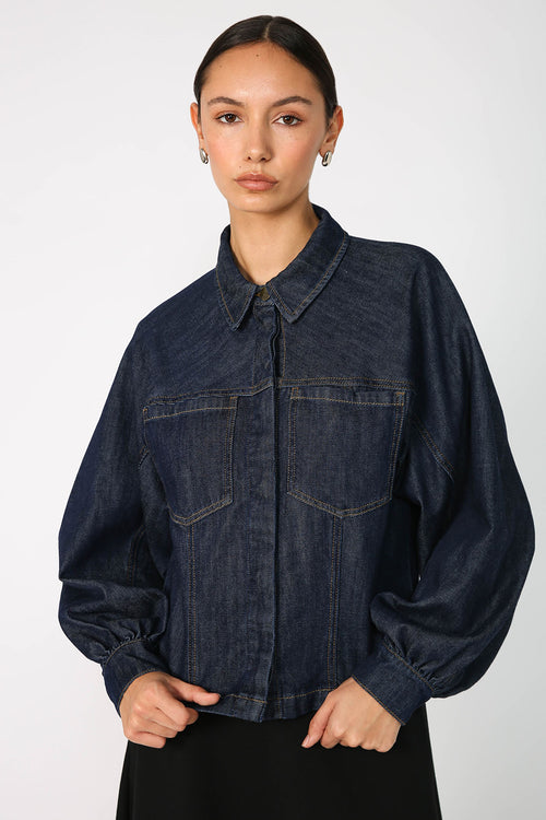 respite crop denim jacket / dark indigo