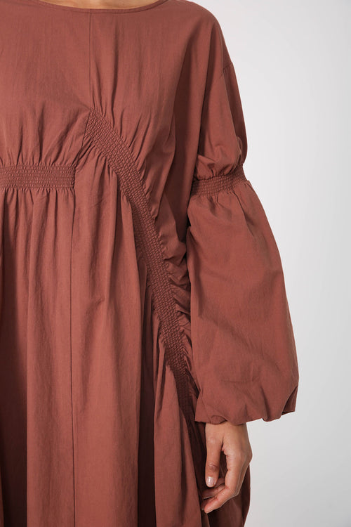 striate dress / chestnut brown