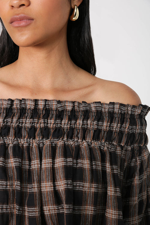 interpret top / black|brown check