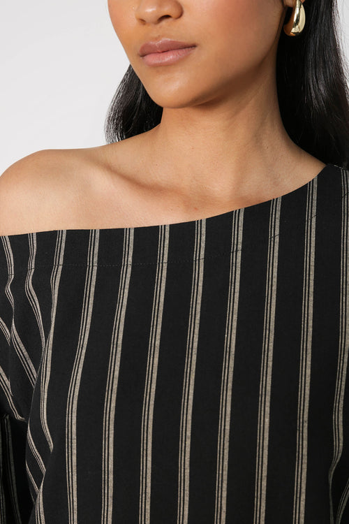 tilted tee / black|natural stripe