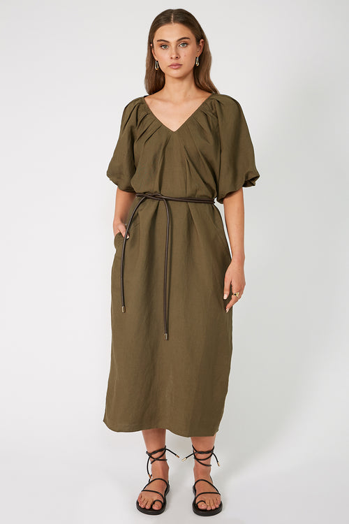 strand midi dress / olive green