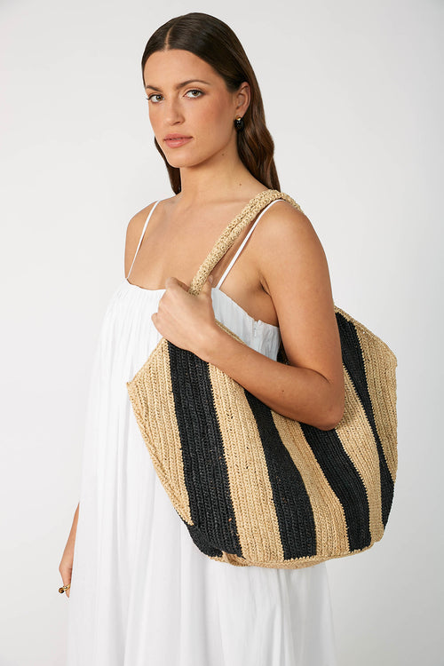 sway straw bag / black|natural stripe