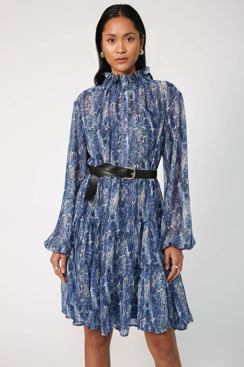 emissive long sleeve dress / blue cobra