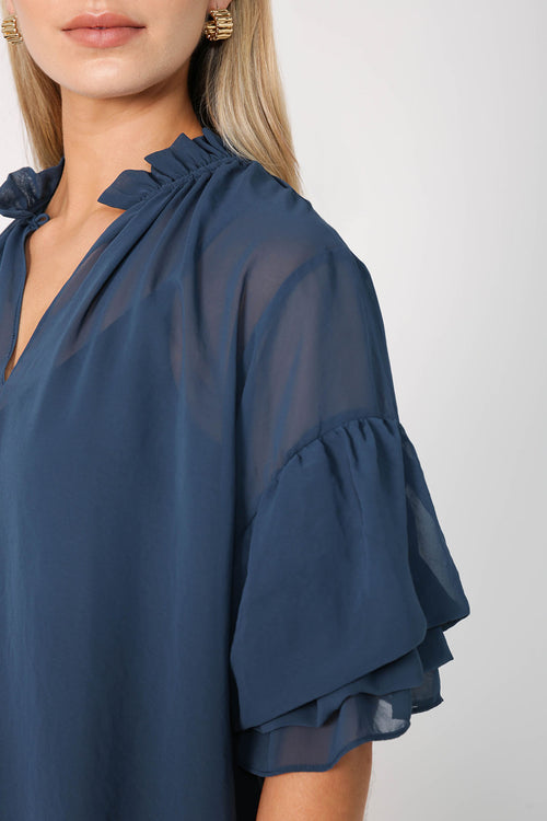 ruffed shirt / dark teal