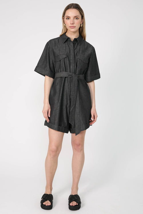 salute playsuit / black chambray