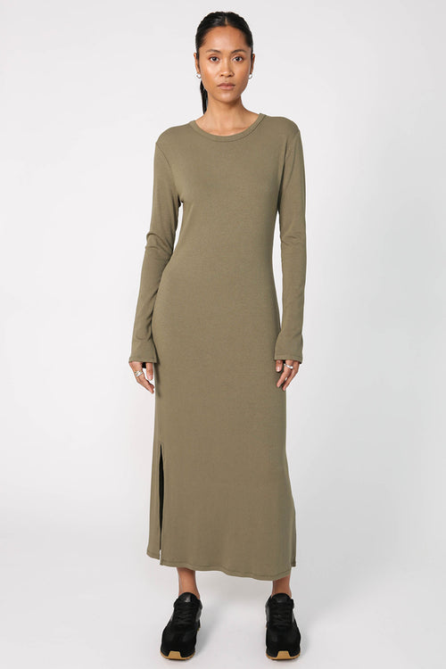 modest rib midi dress / khaki green
