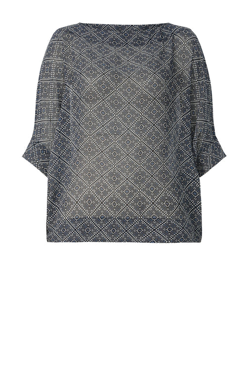 orbis top / blue|black tile print