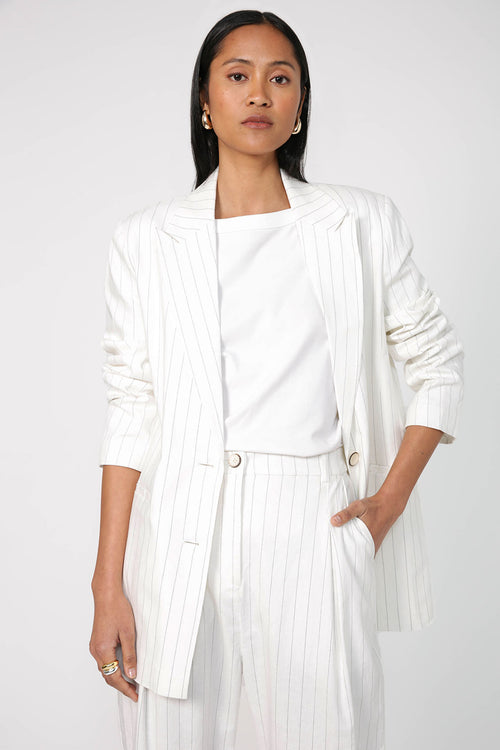 barrel blazer / ivory|black pinstripe