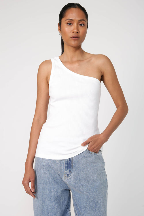one shoulder tank / white
