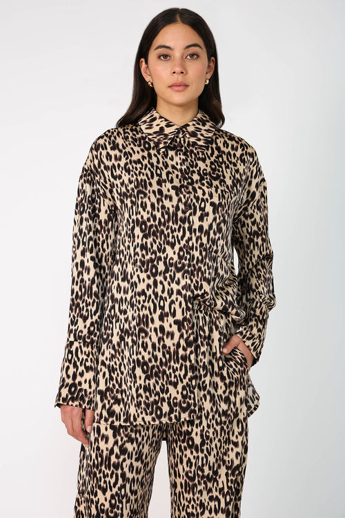 elude shirt / tan|brown animal print