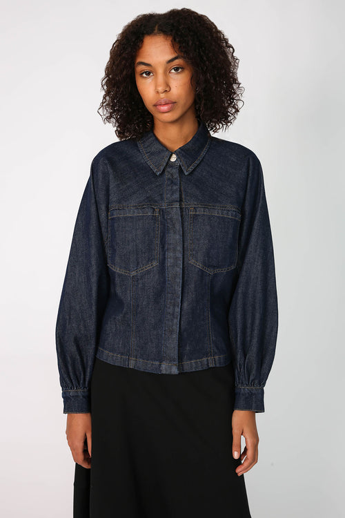 respite crop denim jacket / dark indigo