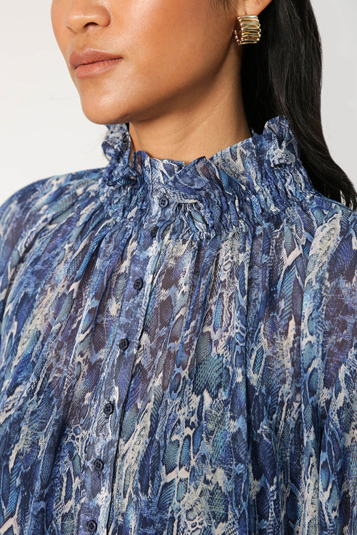 emissive long sleeve dress / blue cobra