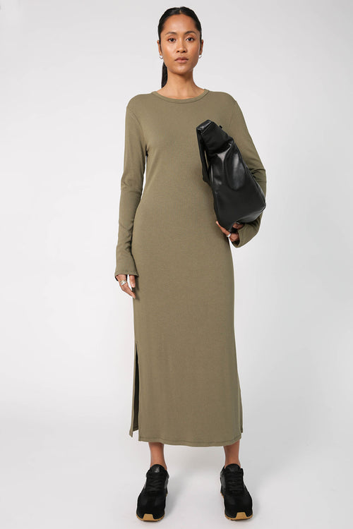 modest rib midi dress / khaki green