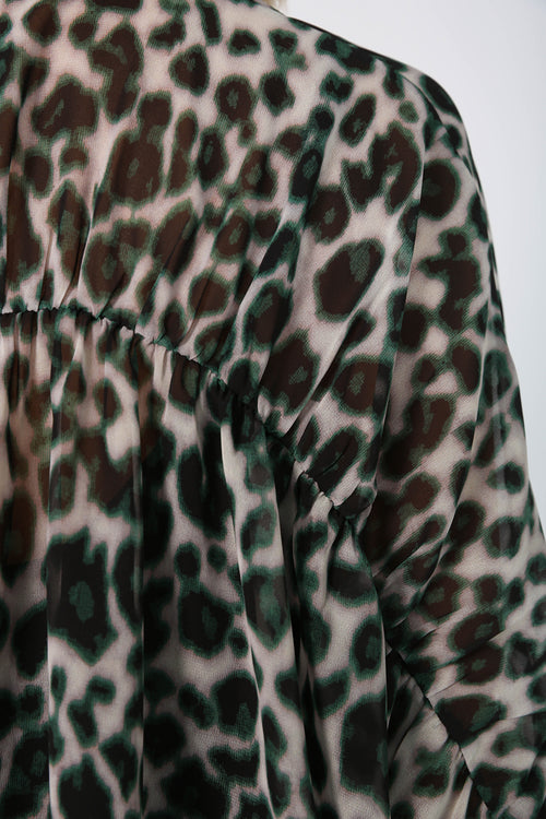 shirr longsleeve shirt / pixel green animal print