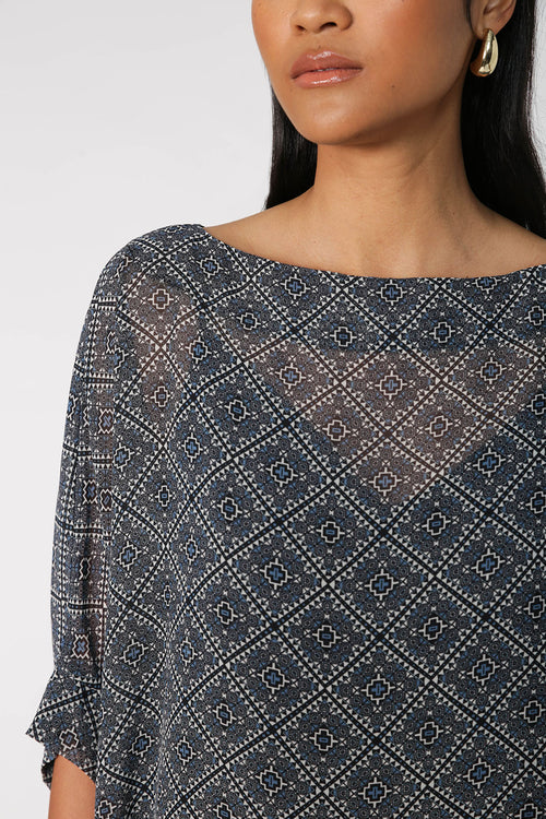 orbis top / blue|black tile print