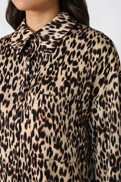 elude shirt / tan|brown animal print