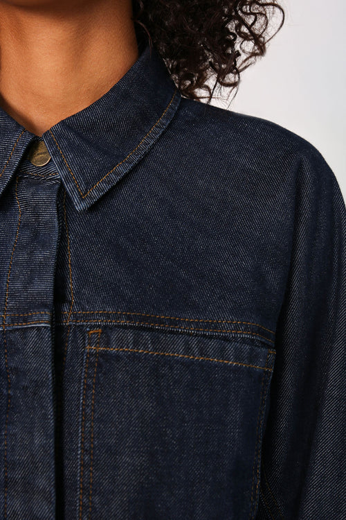 respite crop denim jacket / dark indigo