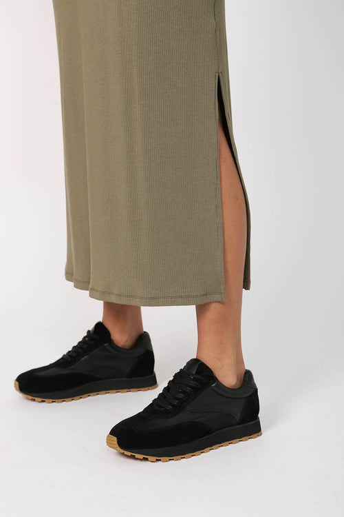 modest rib midi dress / khaki green