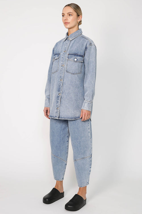 denim shacket / washed indigo blue