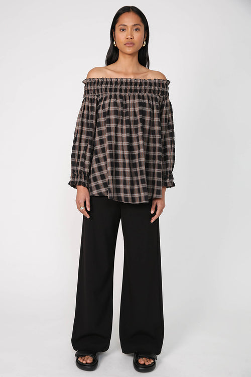 interpret top / black|brown check