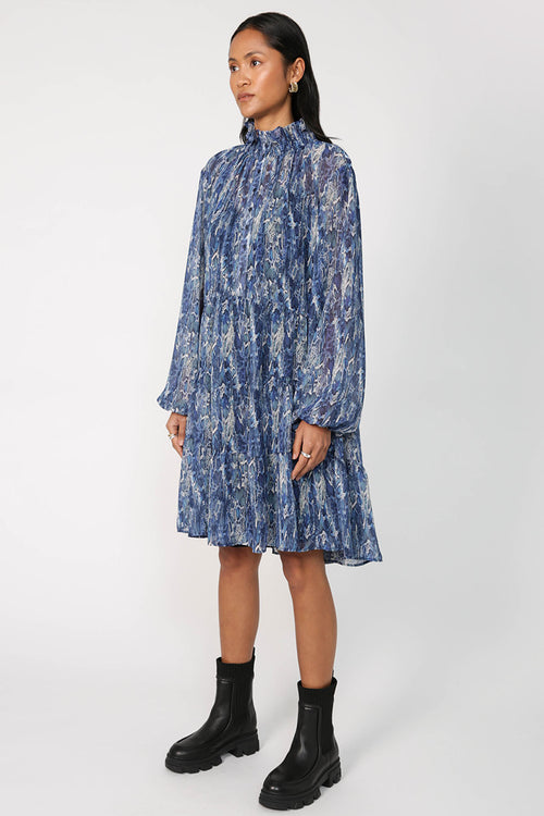 emissive long sleeve dress / blue cobra