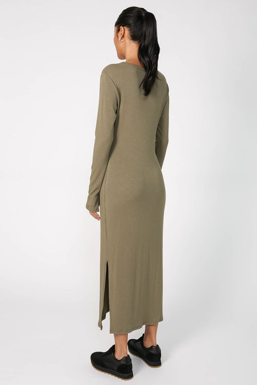 modest rib midi dress / khaki green