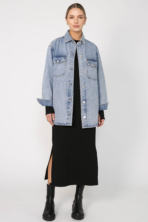 denim shacket / washed indigo blue