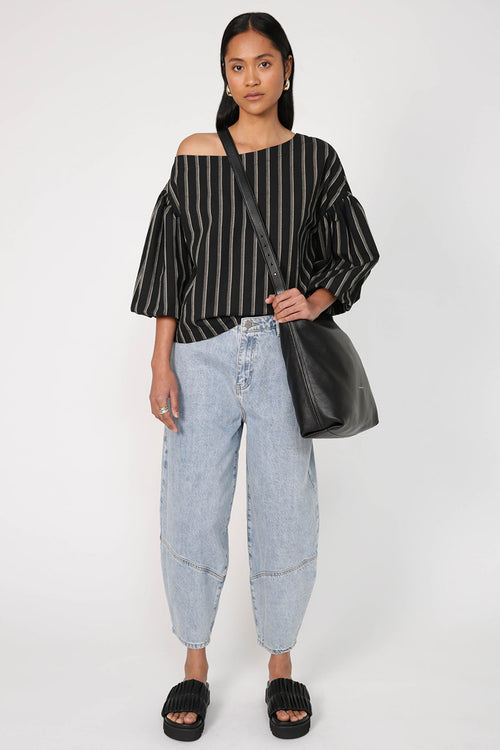 tilted tee / black|natural stripe