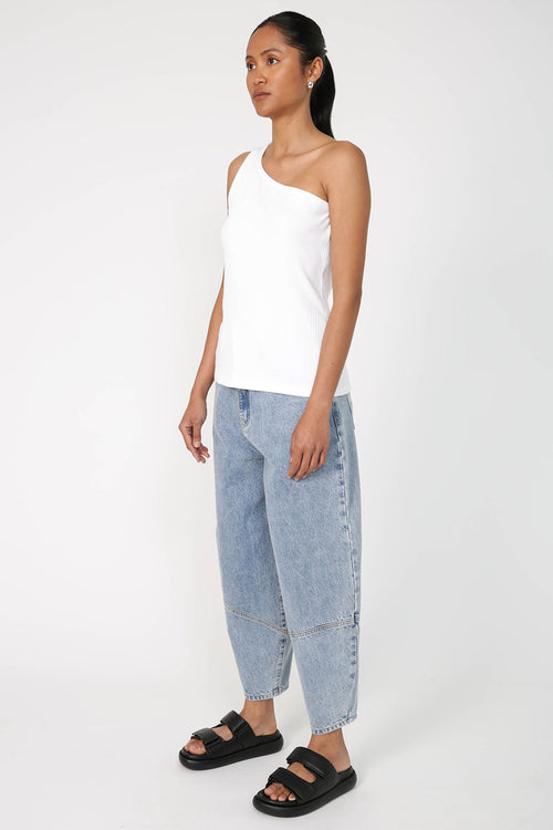 one shoulder tank / white