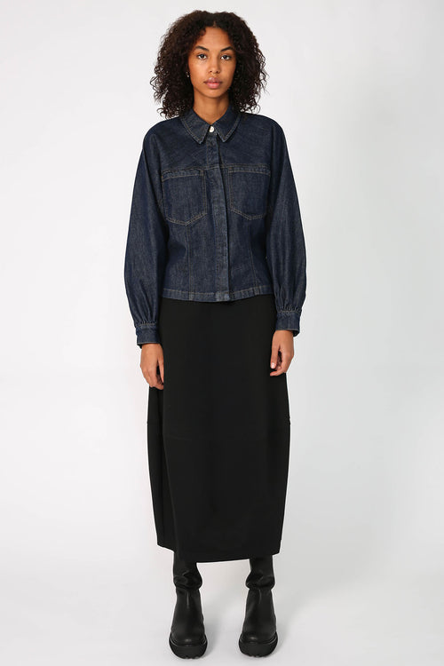 respite crop denim jacket / dark indigo