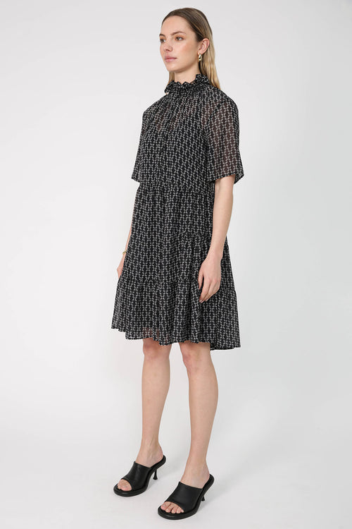 emissive tee dress / black|sand sequence print