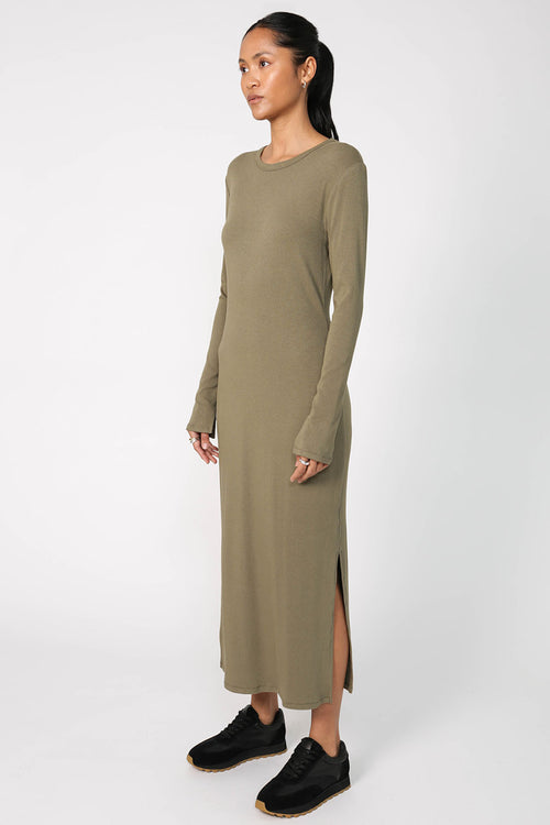 modest rib midi dress / khaki green