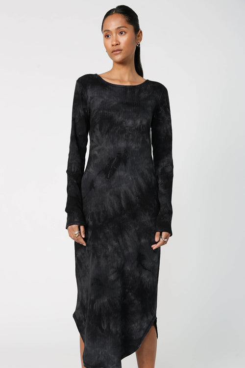 shy layering midi dress / black|charcoal tie dye