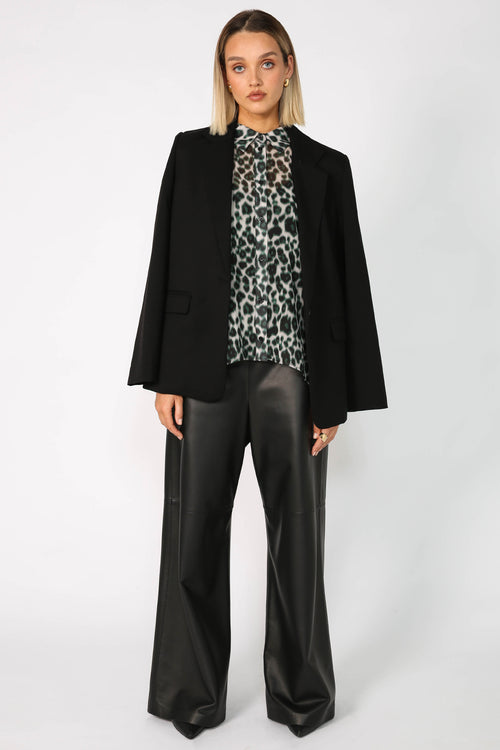 shirr longsleeve shirt / pixel green animal print