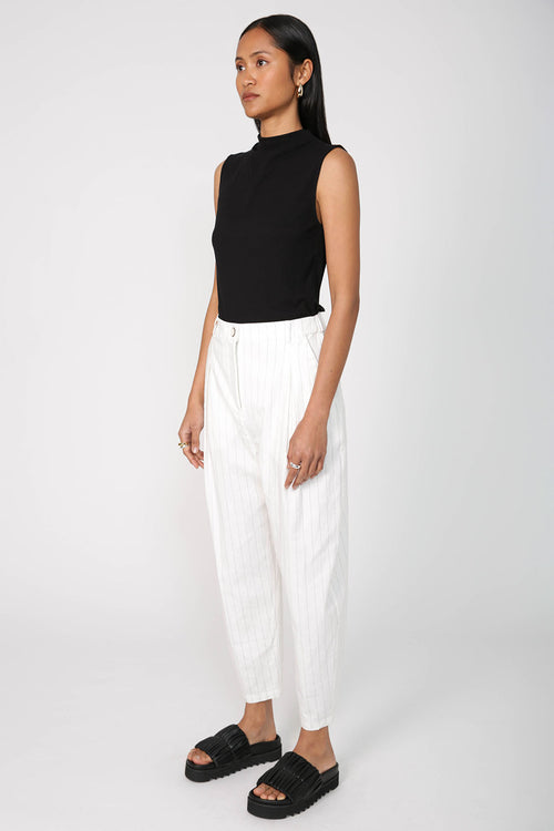 barrel full length pant / ivory|black pinstripe