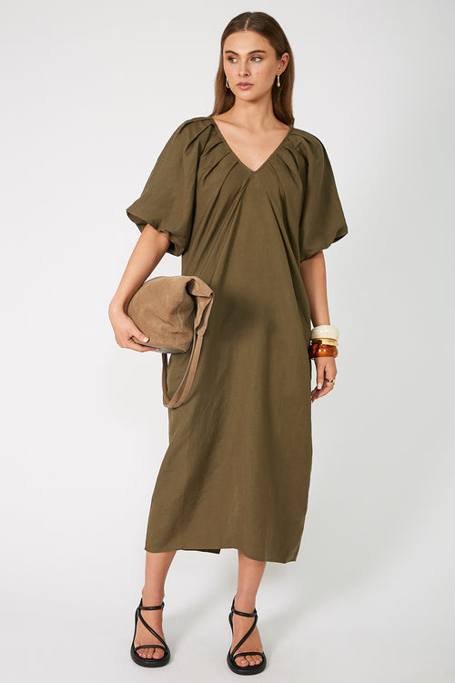 strand midi dress / olive green