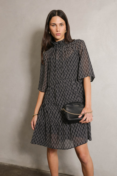 emissive tee dress / black|sand sequence print