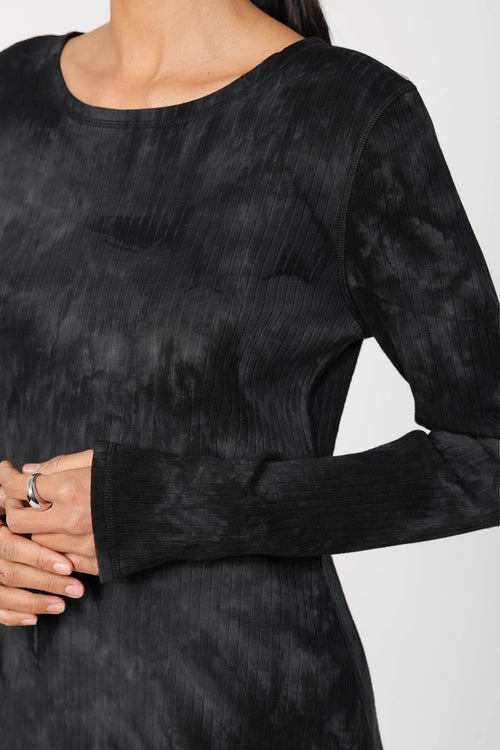 shy layering midi dress / black|charcoal tie dye