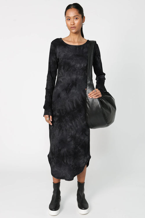 shy layering midi dress / black|charcoal tie dye
