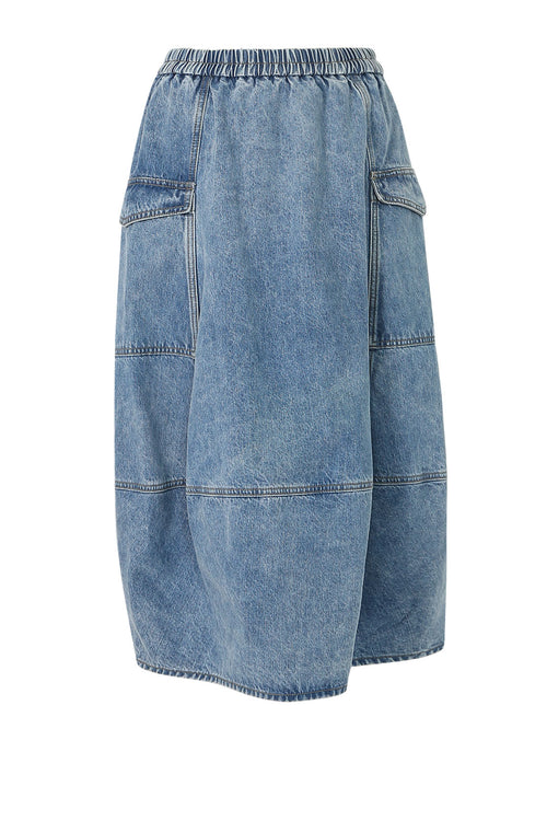 global denim skirt / washed indigo